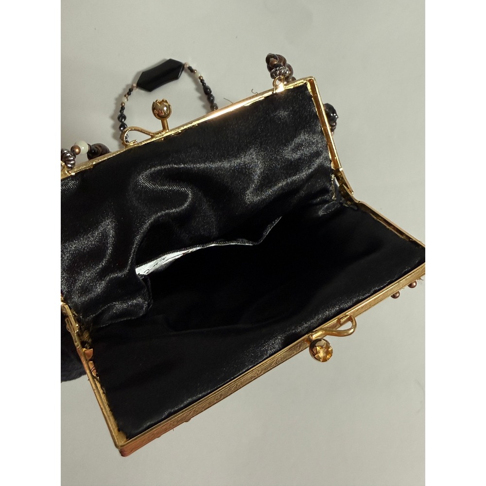 Mary Frances Vintage Beaded Tassel Evening Bag Black Pearl Embellished Kiss Lock - Picture 10 of 16